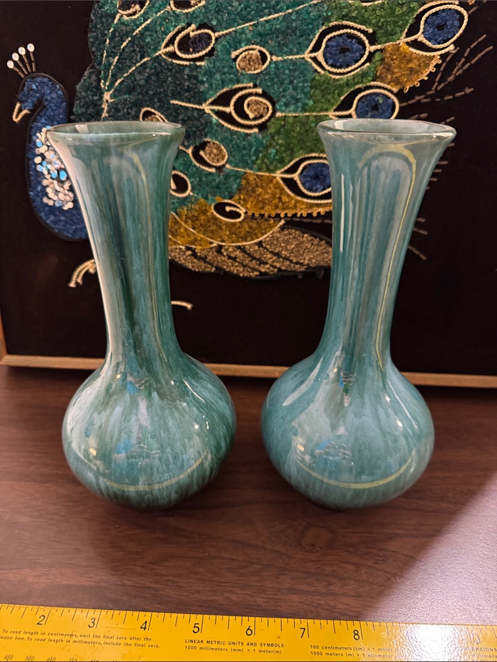 Vintage Blue Mountain Pottery Flared Bud Vases - Pair MCM Turquoise Drip Glaze